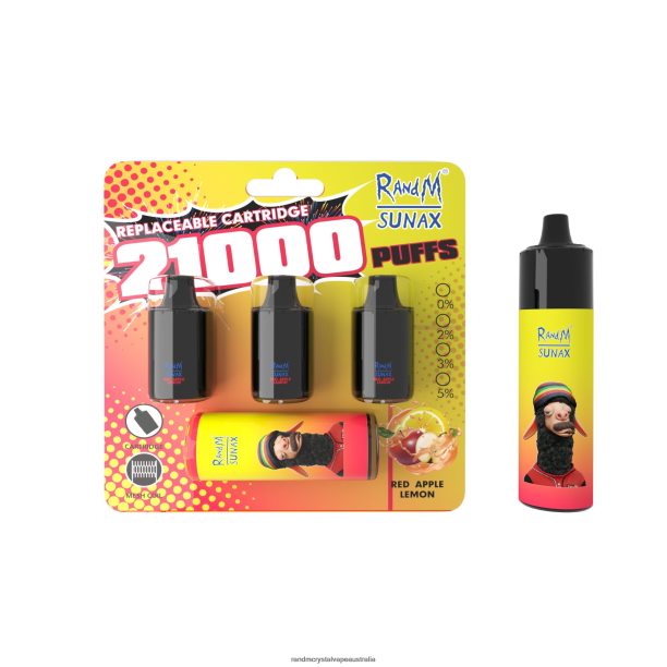 RandM Sunax 21000 Airflow Control Pod Replaceable Vape Device 1Pc Red Apple Lemon - RandM tornado 9000 Australia JF22R272