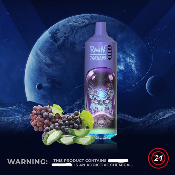 RandM Tornado 9000 Vape Pod Device 1Pc Version 1 Aloe Grape - RandM vape flavours JF22R137