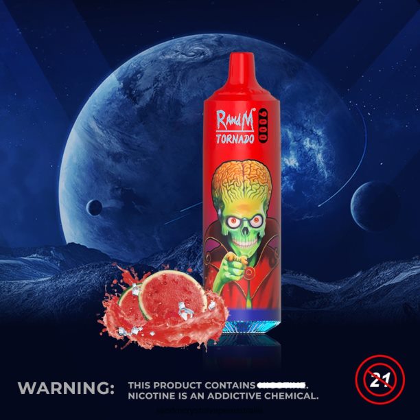 RandM Tornado 9000 Vape Pod Device 1Pc Version 2 Watermelon Brazz Ice - RandM vape flavours JF22R147